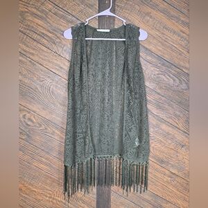 Maurices Dark Green Lace Sleeveless Cardigan Large